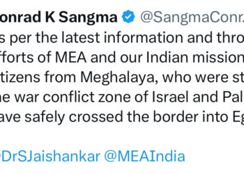 Meghalaya citizens stranded in Bethlehem evacuated to Egypt